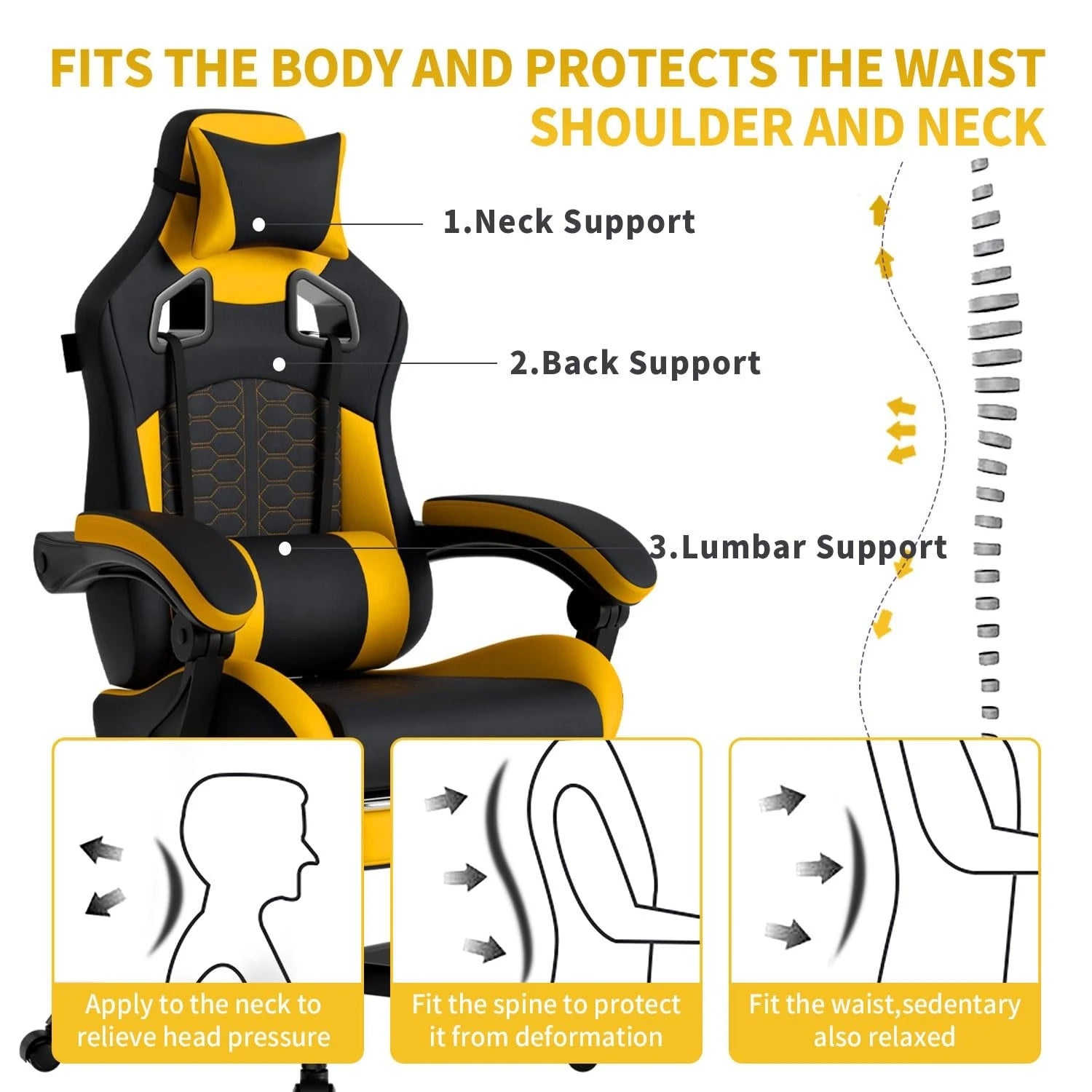 Ergonomic Massage Gaming Chair with Footrest Headrest Lumbar Support High Back PVC Leather 300LBS, Customized