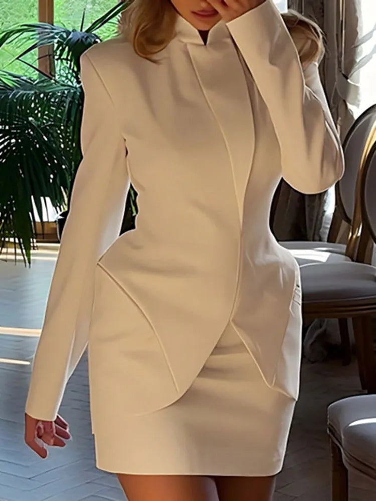 Casual Party Outfits Ladies Temperament Long Sleeved Top & Wrap Hip Skirt 2pc Set Autumn Winter Office Elegant Solid Color Suit