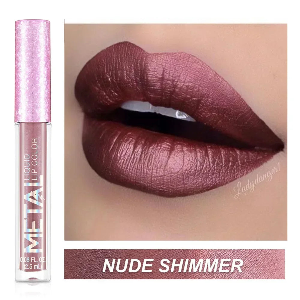 Matte Metallic Liquid Lipstick 12 Colors Waterproof Lasting Glitter Lip Gloss Shiny Shimmer Lip Tint Party Festival Lips...