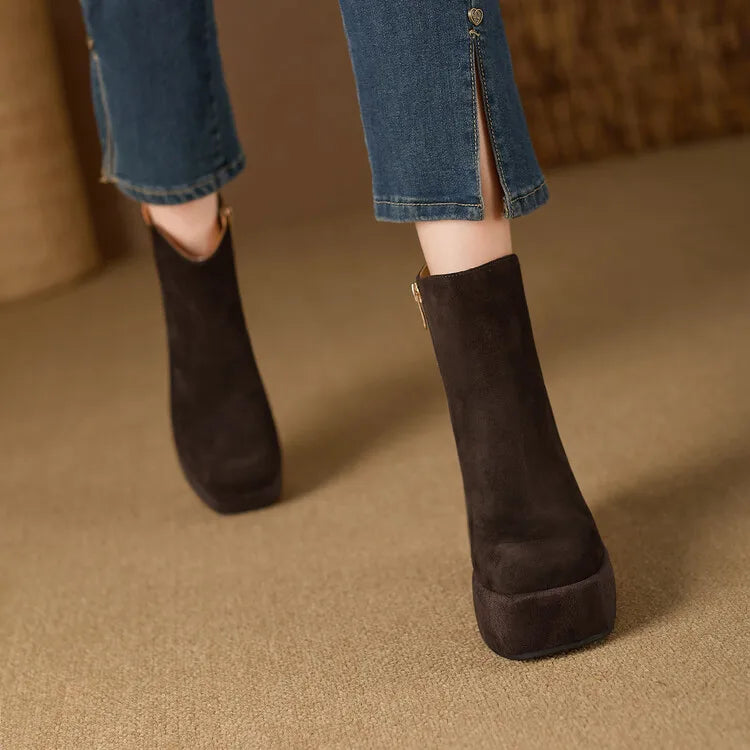 Brand Women Wedges Boots Suede Platform Women Ankle Boots High Quality Walking Comfy Woman Shoes New Sexy High Heels Bootie