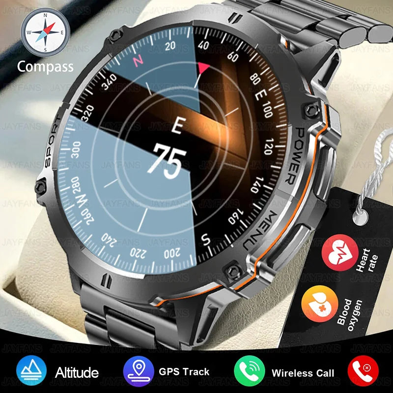 2025New Outdoor Military GPS Compass Smart Watch Men 1.73"HD AMOLED Screen 1000MAH Heart Rate BT Call IP68 Waterproof Smartwat