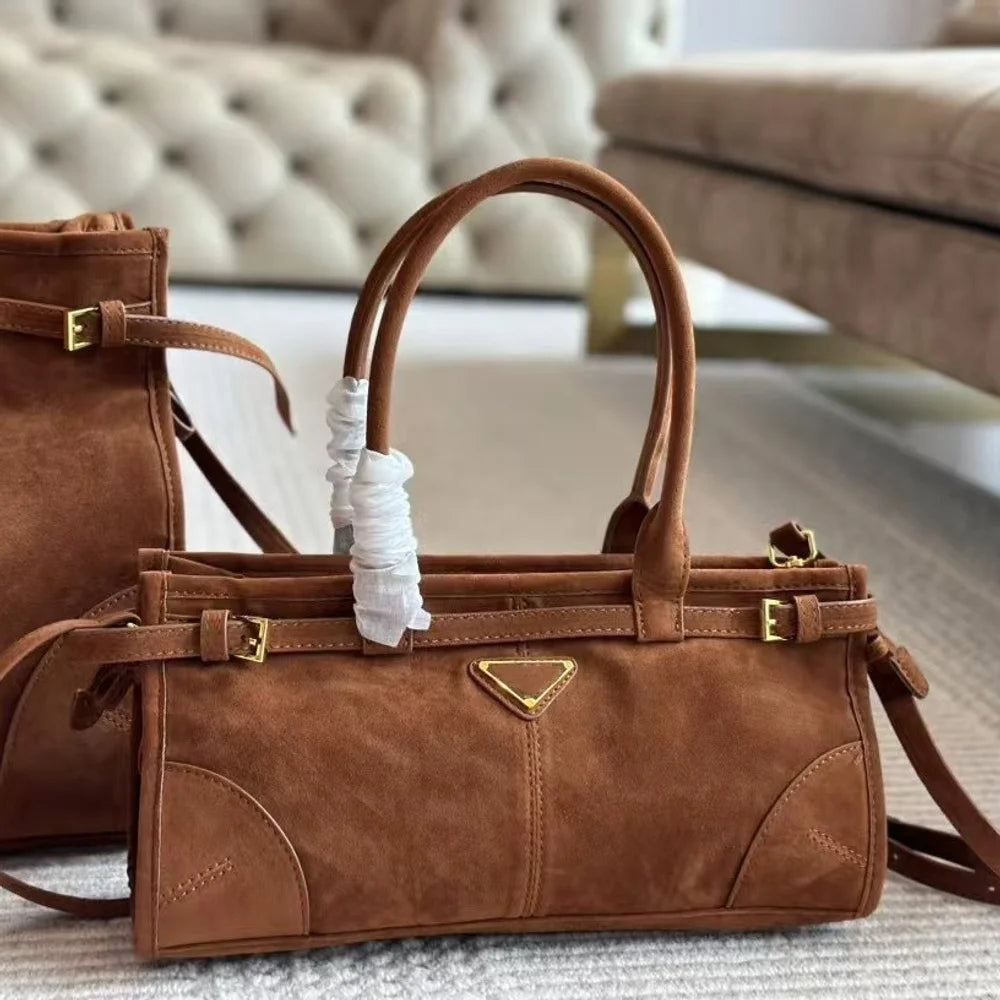 2025 New Casual Versatile Leather Belt Buckle Suede Retro Underarm Bag Premium Texture Niche Handbag Crossbody Bag Shoulder Bag