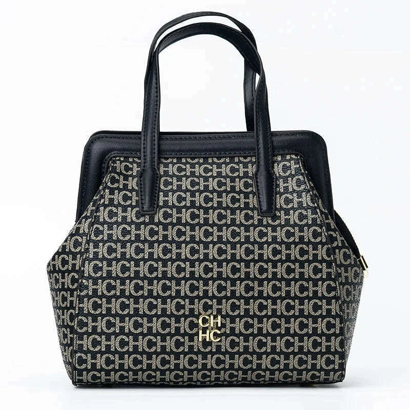 CH Classic Fashion Zipper Design Women's Handbag, Monogram Print, Versatile Solid Color Block Shoulder Bag