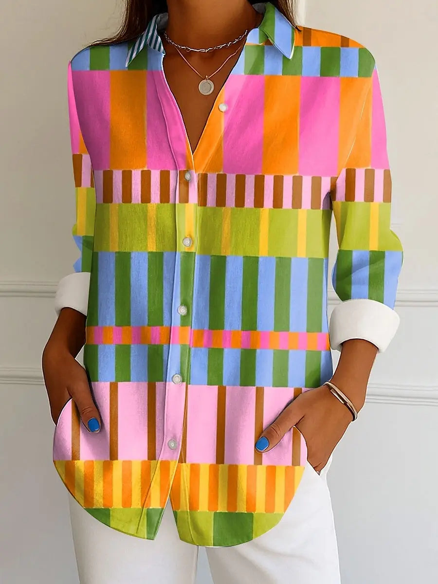 Women's Shirt Graphic Geometric Striped Fashion Tropical Daily Long Sleeve Shirts Collar Regular Tops Daily Buttons Print Summer