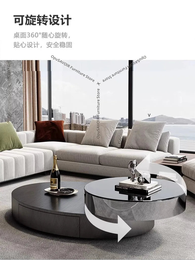 Italian Luxury Oval Coffee Tables Modern Minimalist Rotatable Center Coffee Table Set Stainless Steel Living Room...