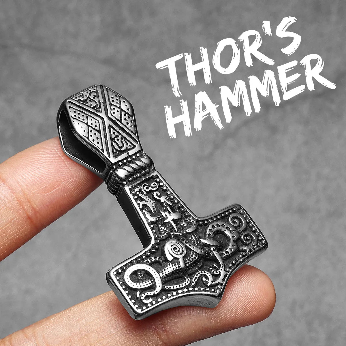 Viking Thor's Hammer Double Side Carving Men Necklaces With Pendant Stainless Steel Jewelry Male Women Punk Accessories Gifts