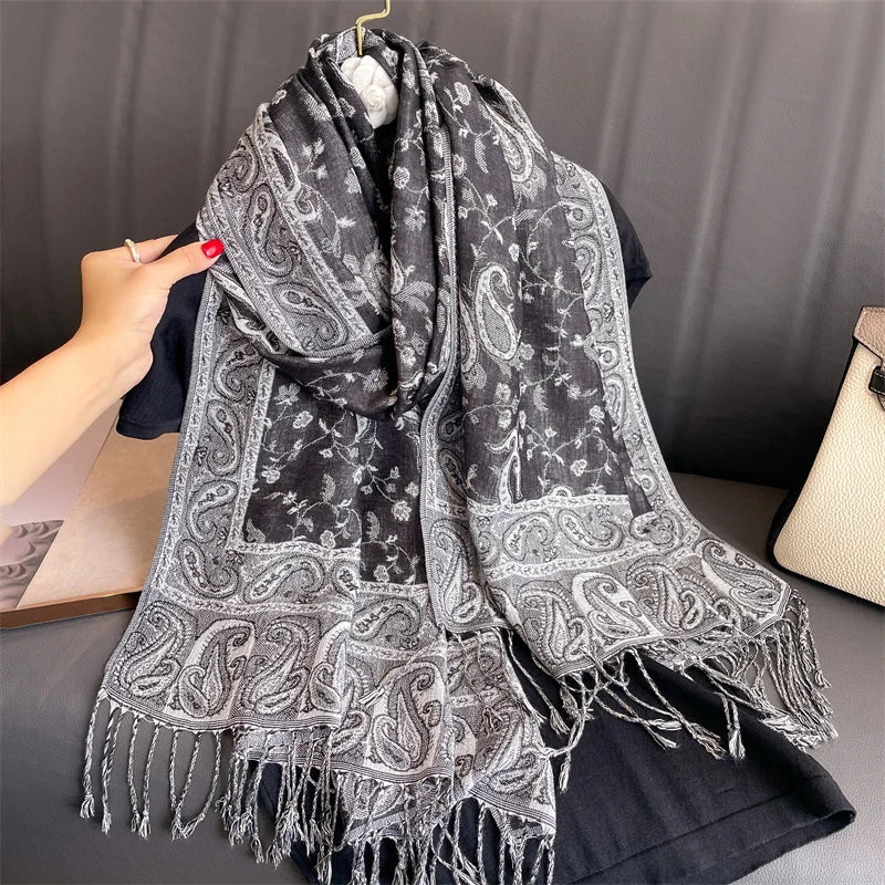 Luxury Brand Autumn Cashmere Pashmina Shawl Lady Wrap Warm Winter Scarves Design Print Female Foulard Cotton Stoles...