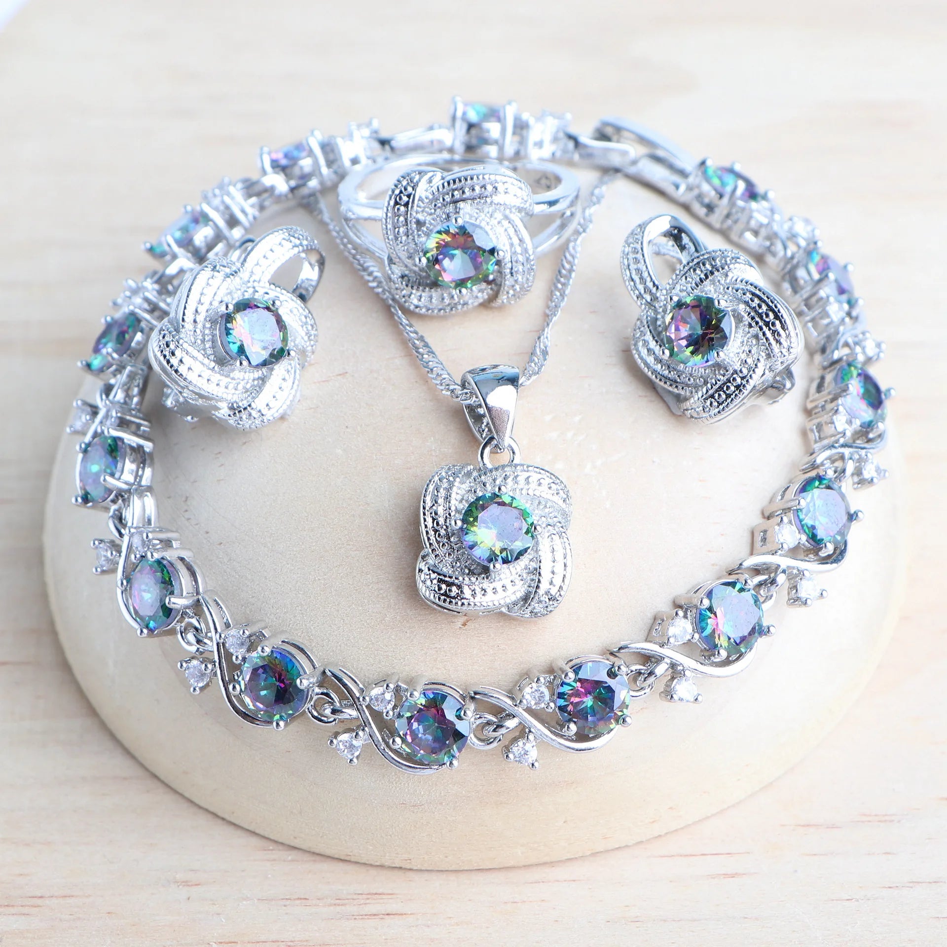 Blue Zirconia Women Jewelry Sets 925 Sterling Silver Wedding Bridal Costume Jewellery Earrings Rings Bracelets Pendant...