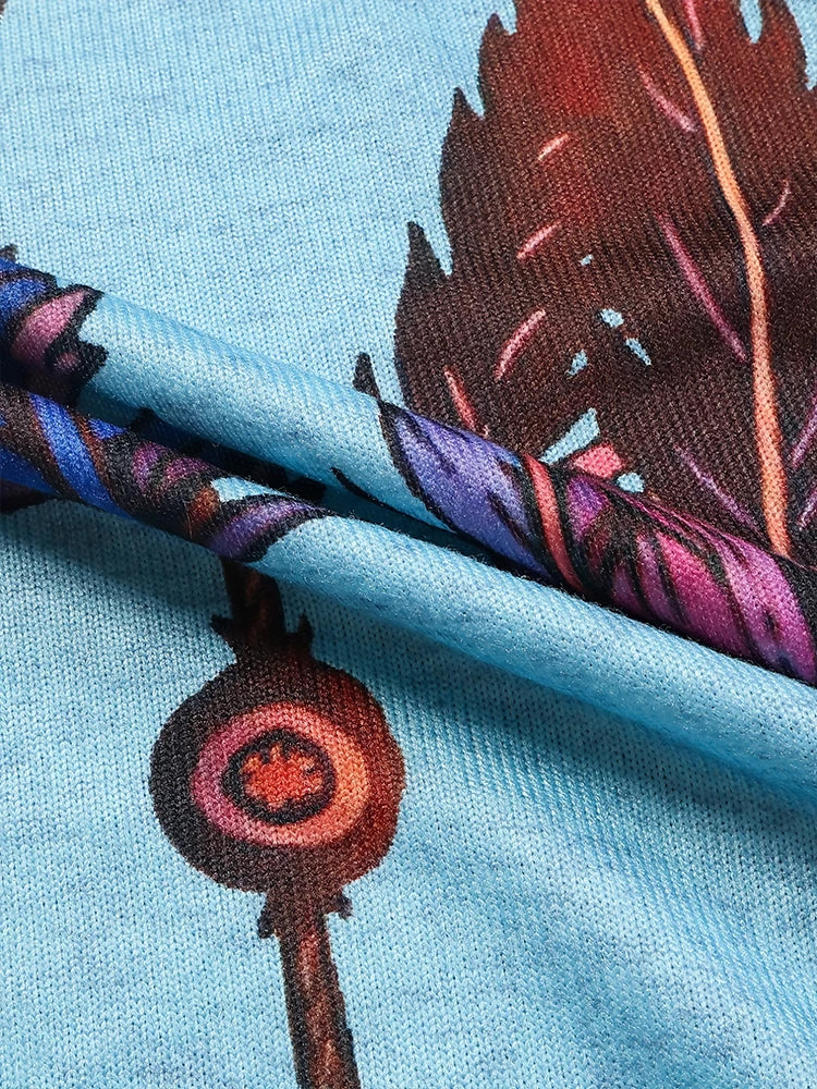 Plus Size 2024 Autumn New Women's Fashion Long Sleeve Retro Feather Print Jacket Cardigan Casual Loose