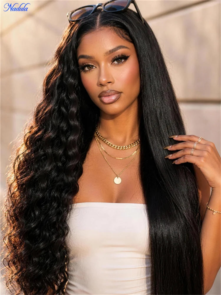 Nadula Wet and Wavy Human Hair Wig Bye-Bye Slip™ 13×4 & 7×5 Pre Cut HD Transparent Lace Front Glueless Wig Ready to Wear...