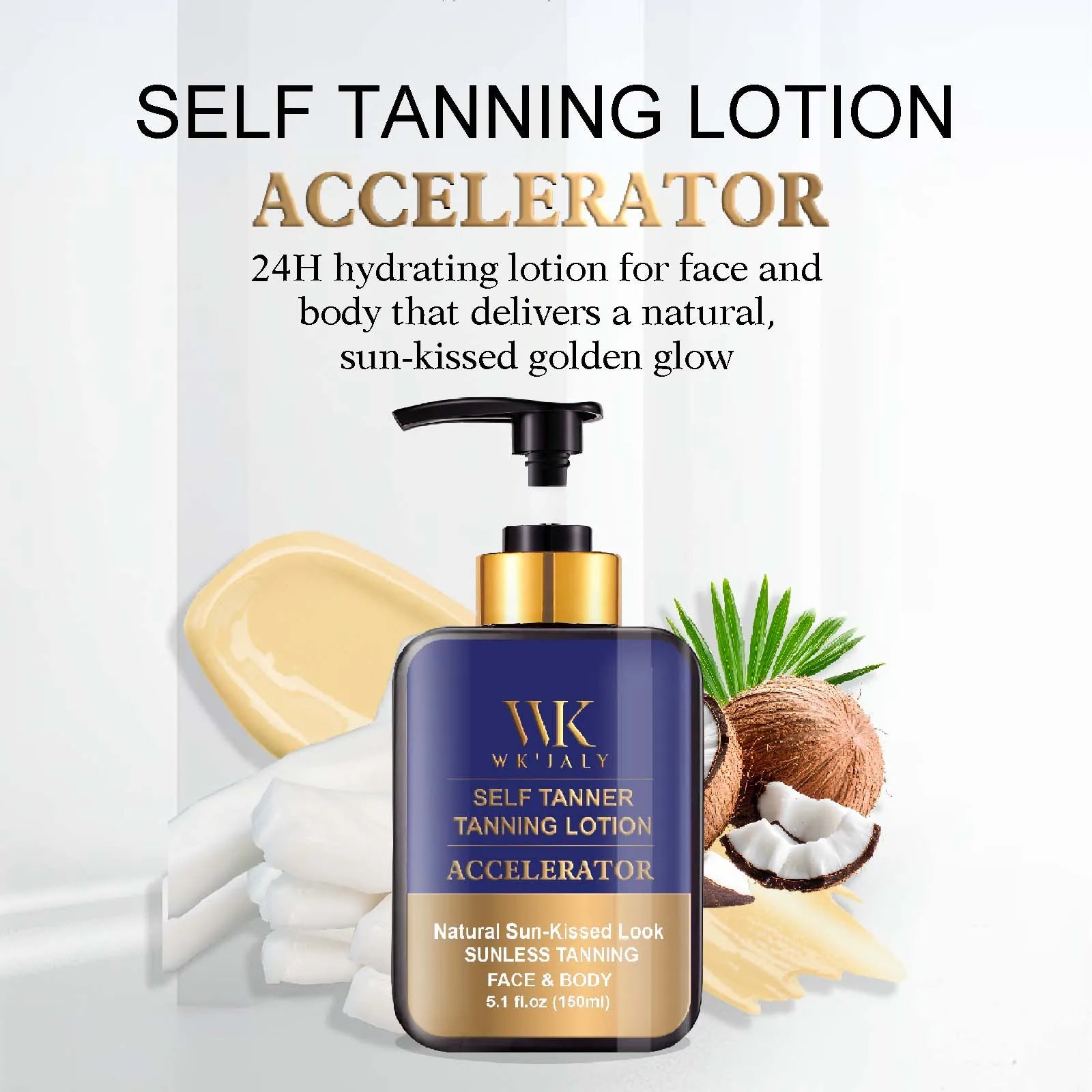 WK JALY Self Tanner Body Lotion, Fair To Medium Skin Tone, Sunless Tanning Moisturizer With Coconut Oil, Carrot Oil,...