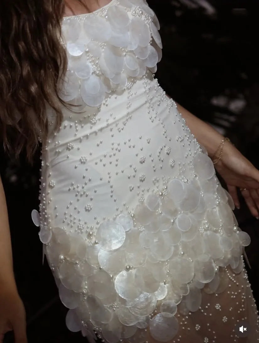 Sparkling Sequin Party Dress Long Floor Length Custom Made Women Dresses See Through Beaded Sleeveless Prom Gowns Tulle - Kimlud
