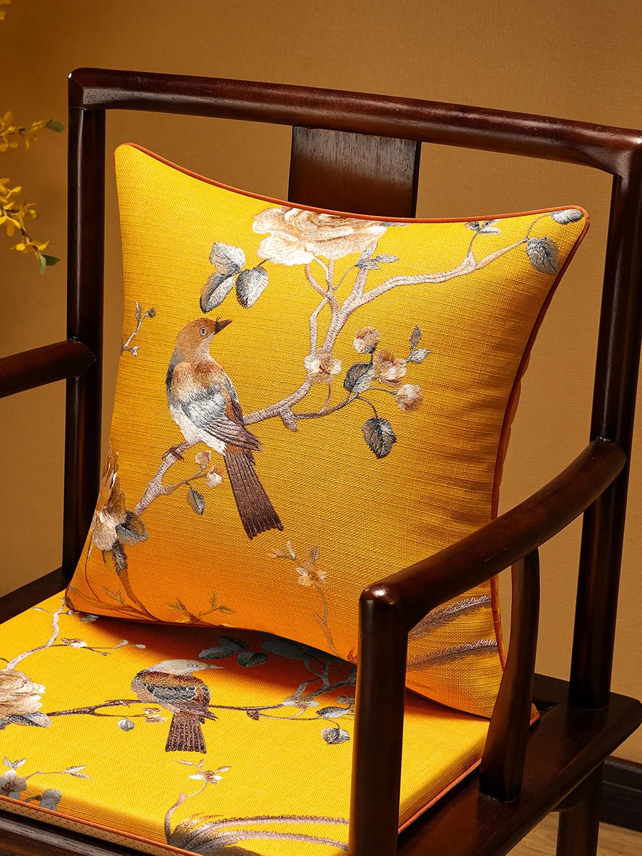 Embroidered Chinese Luxury Cushion Cover 45x45cm Elegant Crane Decorative Linen Pillowcase Living Room Sofa Autumn Pillow Covers
