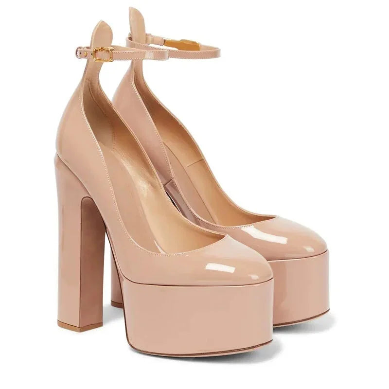 Europe And America Ultra High Heels Platform Women's Sandals Round Toe Crude Heel Female Pumps Patent Leather Lady...