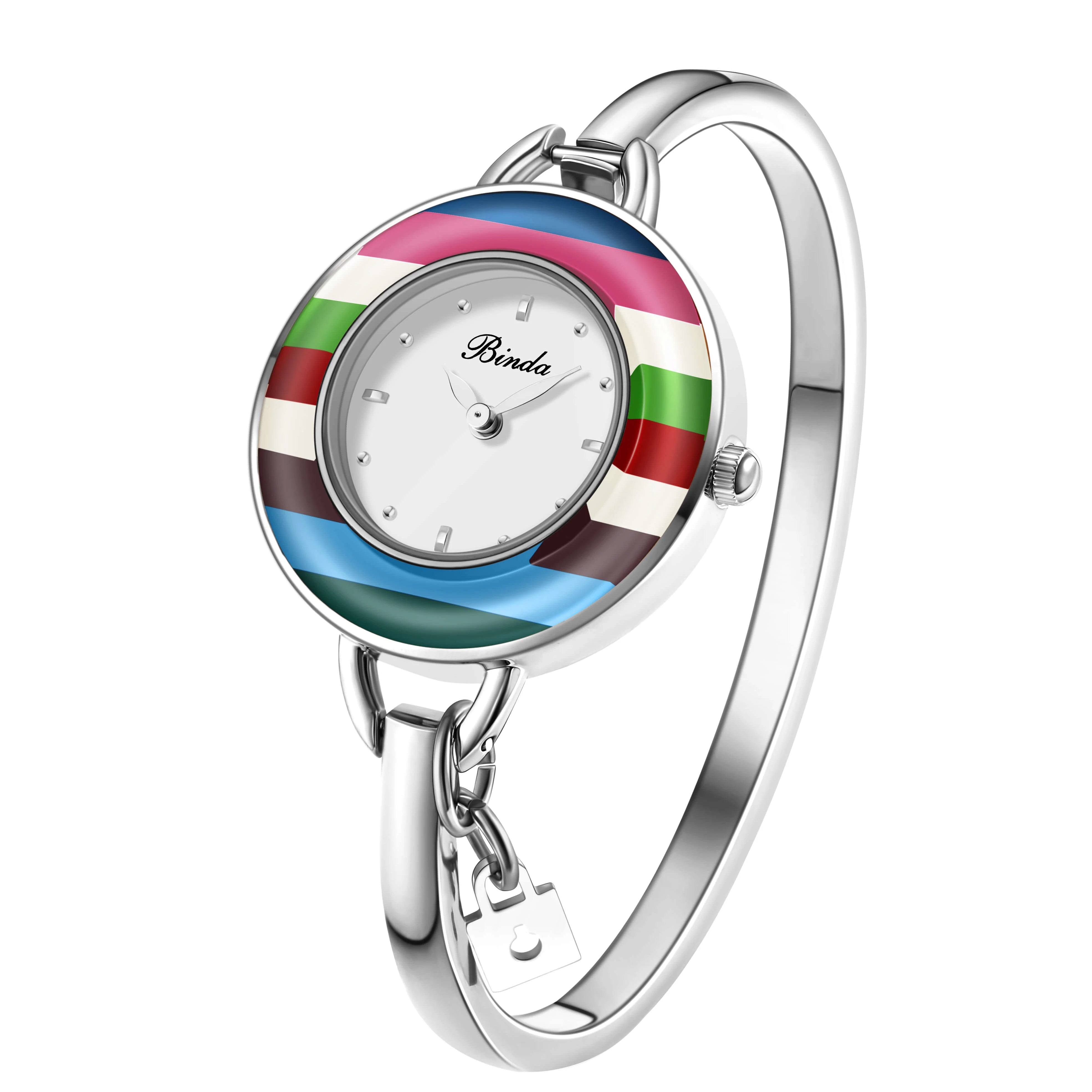 Binda Women’s Elegant Waterproof Quartz Watch – Rainbow Gold Stainless Steel Bracelet, Round Delicate Dial | Kimlud Mid...