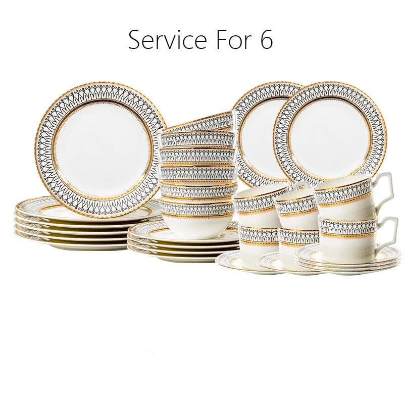 Nordic Fine Bone China Plates Set Dinner Serving Kitchen Dessert Plate Dish Tableware Porcelain Plate Bowl Dishware Service Set - Kimlud