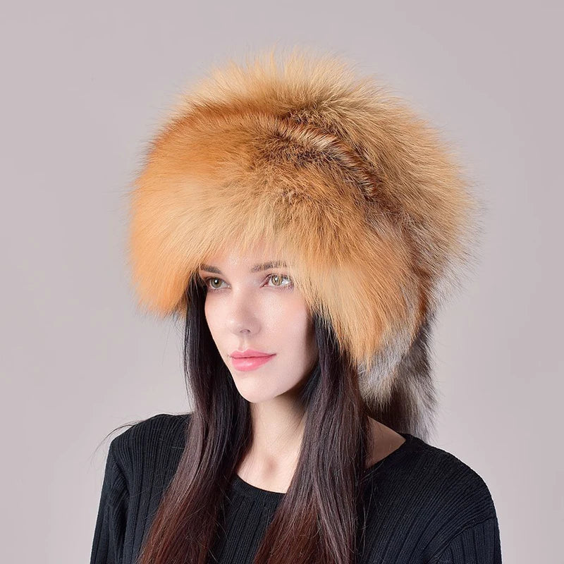 2025 New Style Natural Fox Fur Russian Hat Ushanka Women Winter Warm Fluffy Popular Style Female Tail Cap Fashion Real...