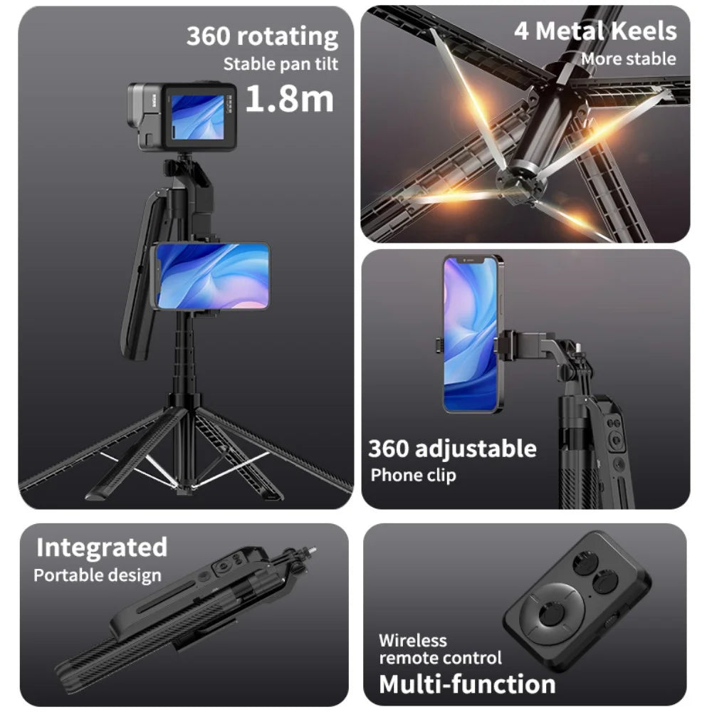 BSLIUFANG 1.8M 360 Rotation Following Shooting Mode Gimbal Stabilizer Selfie Stick Tripod Gimbal For Smartphone Live Photography