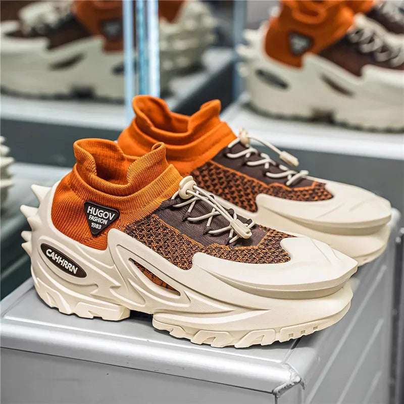 Men Air Mesh Casual Sport Shoes Thick-soled Breathable Lace-up Chunky Sneakers