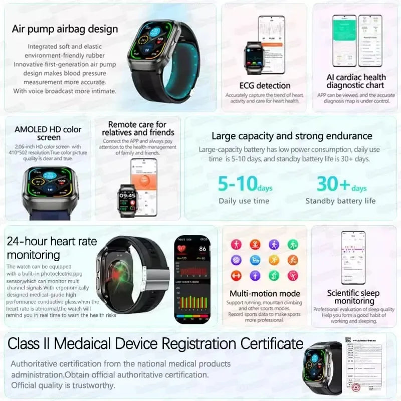 2025New Heart Health Analysi NFC Air Pump+Air Bag Smart Watch Men Accurate Blood Pressure Uric Acid ECG Call Smart Bracelet lady