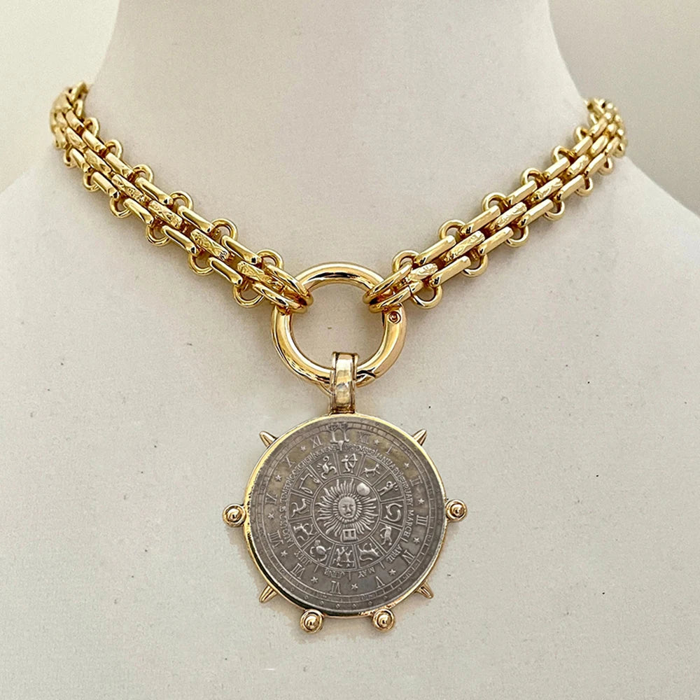 freshwater pearl chunky Stone Beads Turquoise queen Coin Pendant Choker Necklace For Women Girls Party Wedding Handmade Jewelry