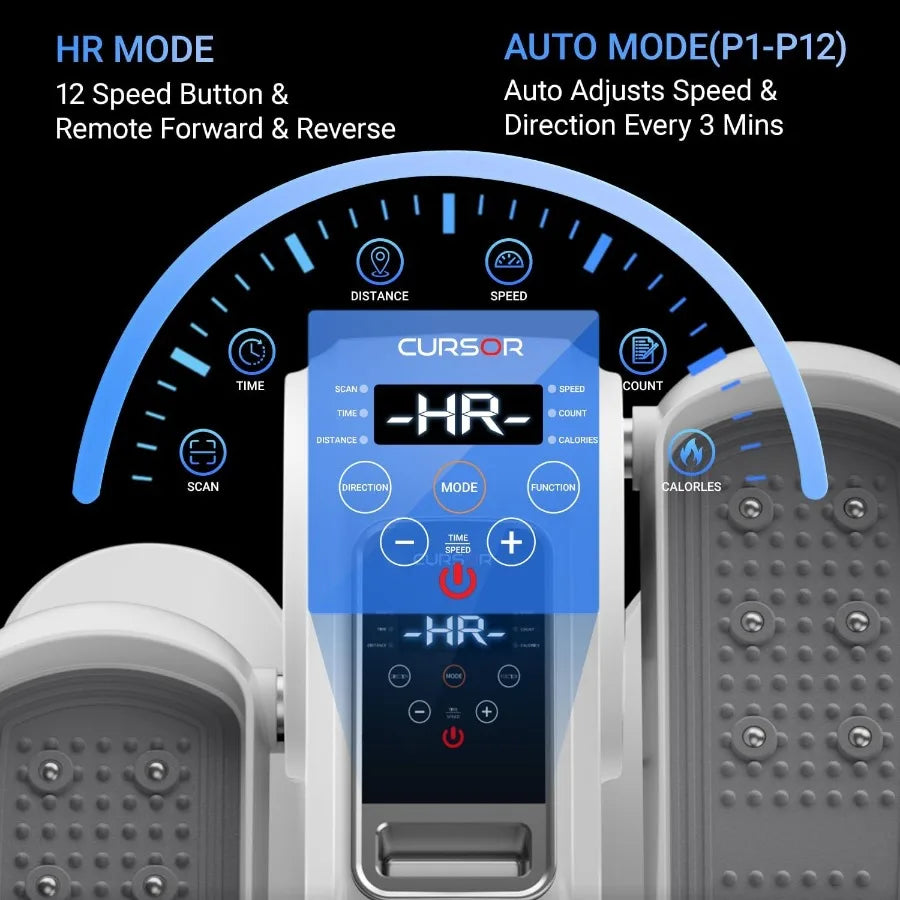 Under Desk Elliptical Machine Electric Seated Pedal Exerciser Mini Ellipse Leg Exerciser with Remoter 12 Level Speeds Forward a