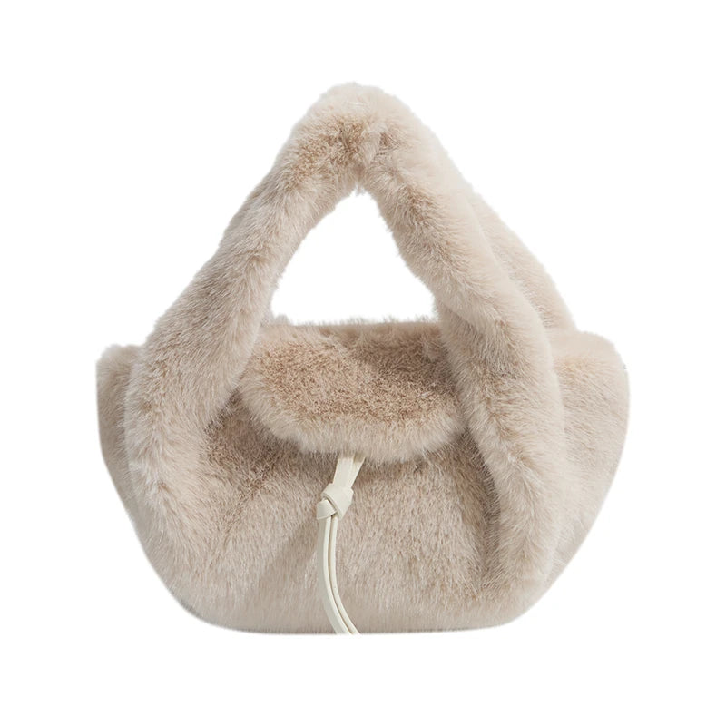 Cute Tan Faux Fur Top Handle Bag 2-in-1 Crossbody Bag Winter Warm Casual Handbag Ideal for Dating Shopping Outings for Women