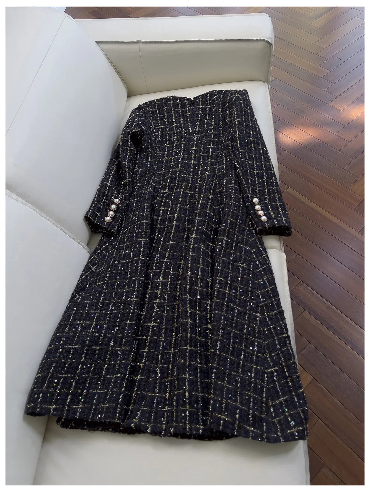 IEQJ Fashion Autumn Winter Evening Dress Women O-Neck Long Sleeves Single-breasted Zipper Cotton Tweed Umbrella Dresses New