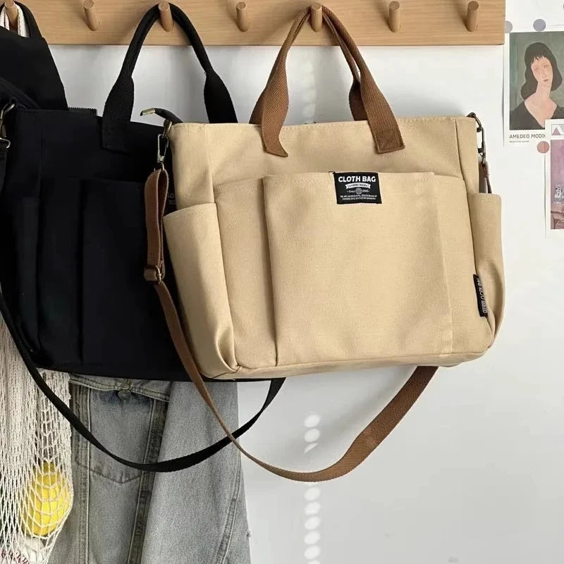 Urban Minimalist Female Student Large Capacity Commuting Horizontal Canvas Single Shoulder Diagonal Cross Portable Tote Bag - Kimlud
