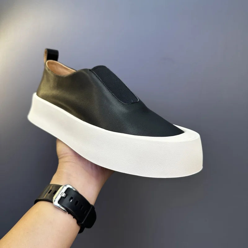High-end Men Chunky Sneakers Fashion Genuine Leather Men Casual Shoes Breathable Slip on Men Board Shoes