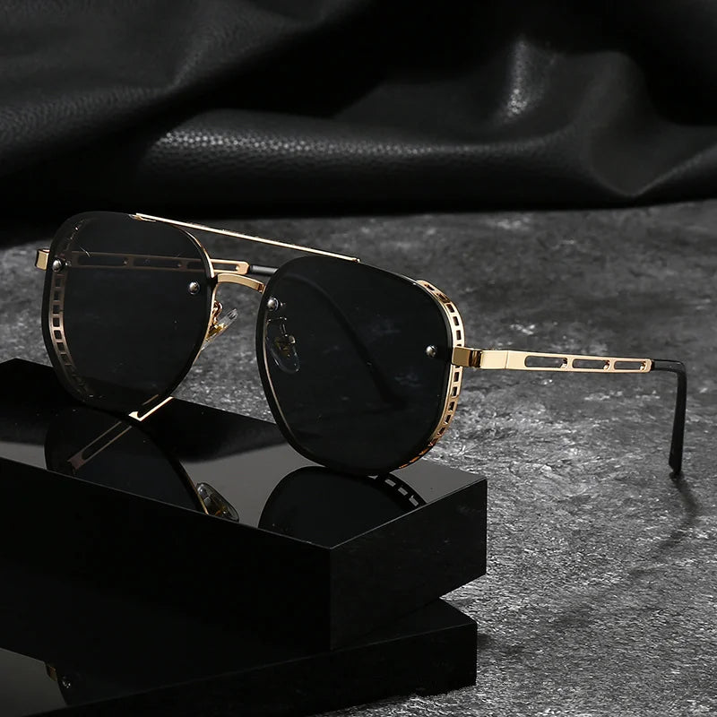 Men New Driving Sunglasses Vintage Steampunk Square Sunglasses Metal Frame with Spring Hinges Women Eyepiece UV400...