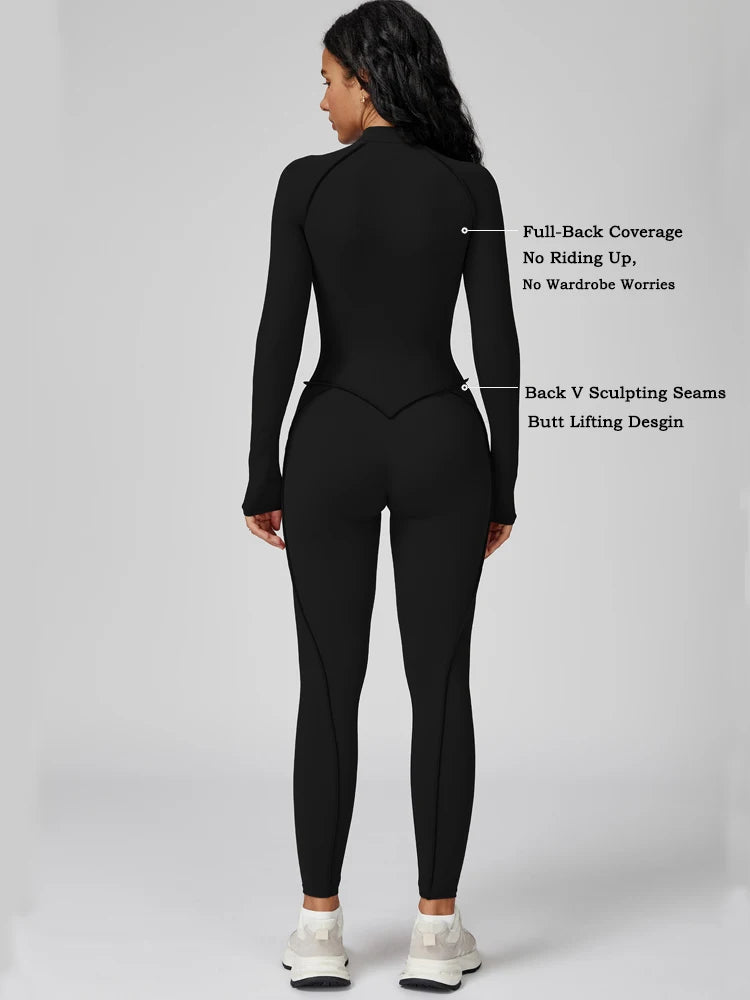 VITALINOVO Womens Running Onesie Athletic Romper Pants Long Sleeve Zip Up Hiking Outfits One Piece Workout Bodycon Jumpsuits