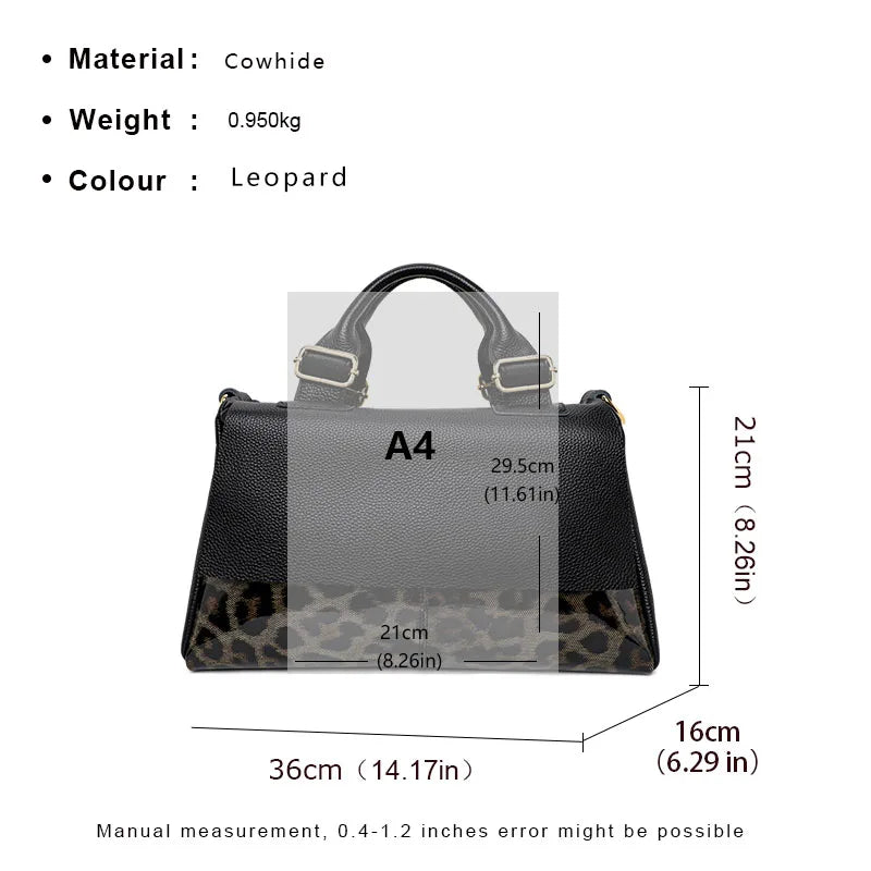 Aidrani Genuine leather handbag 2025 women's fashion bag premium leopard print luxury brand top cowhide bag