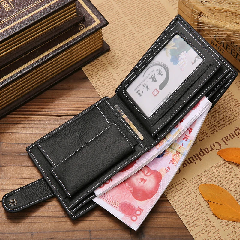 JINBAOLAI Retro Men Wallets Genuine Leather Card Horder Short Zipper Buckle Male Wallet Coin Pocket Photo Holder Men's Wallet