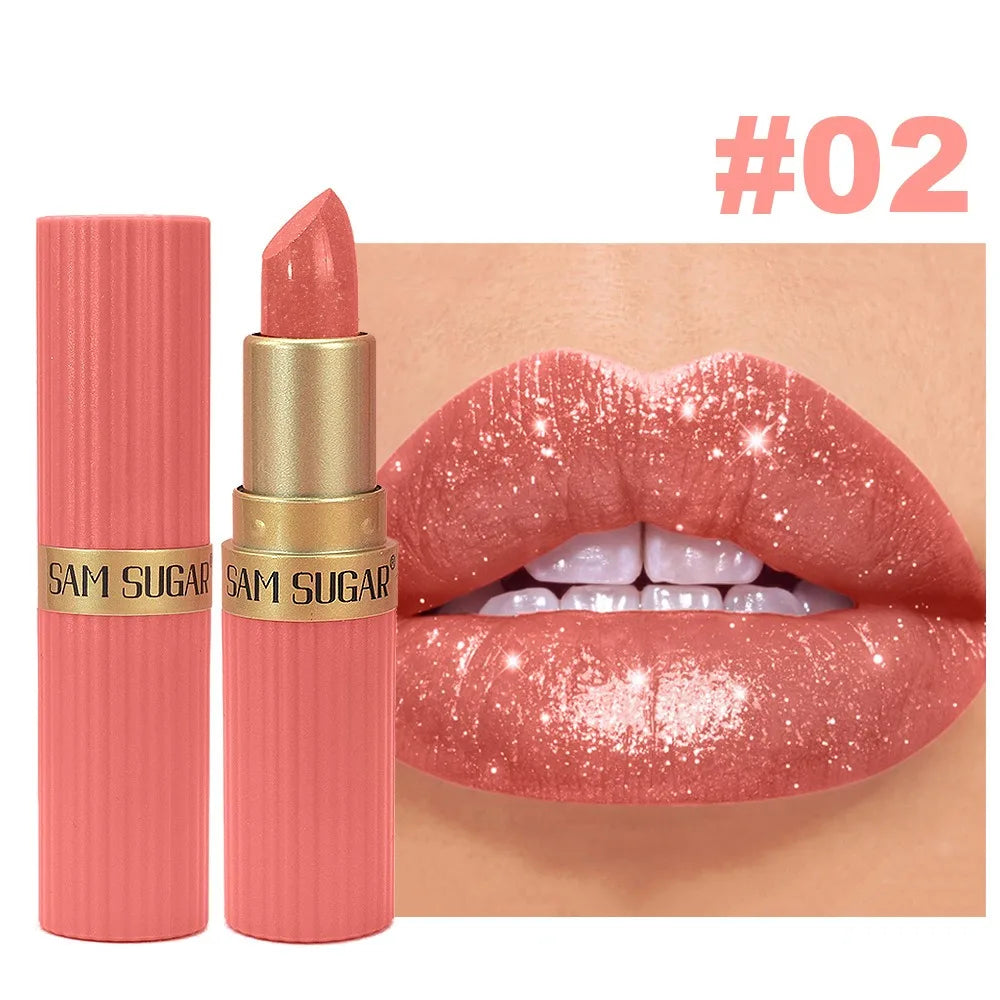 Nude Pink Luxurious Metallic Glitter Lipstick Long-Lasting Waterproof Non-Fade Shimmery Pearl Sparkling Brown Lip Gloss Makeup