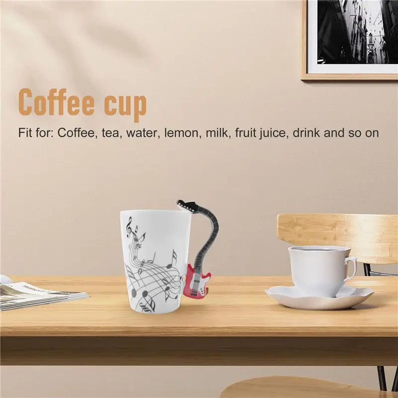 ABAH-Creative Music Style Guitar Mug Coffee Tea Milk Stave Cups With Handle Coffee Mug Novelty Gifts Red Guitar Black |...