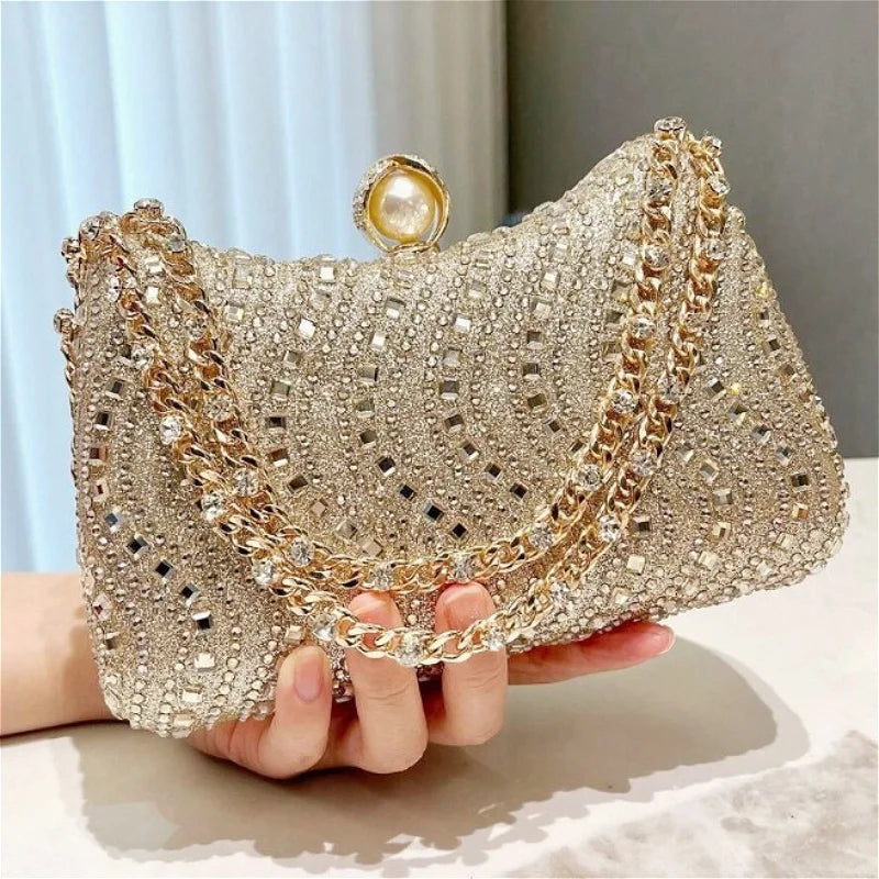 Fine Rhinestone Diamond Inlay Dinner Evening Bag Retro Luxury Gold Silver Blue Small Clutch for Women Wedding Party...