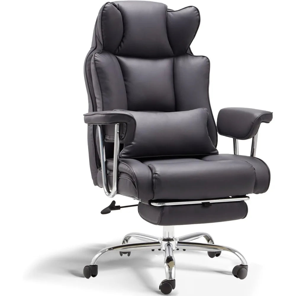 ergonomic large-size executive reclining office chair with footrest and adjustable high back leather seat
