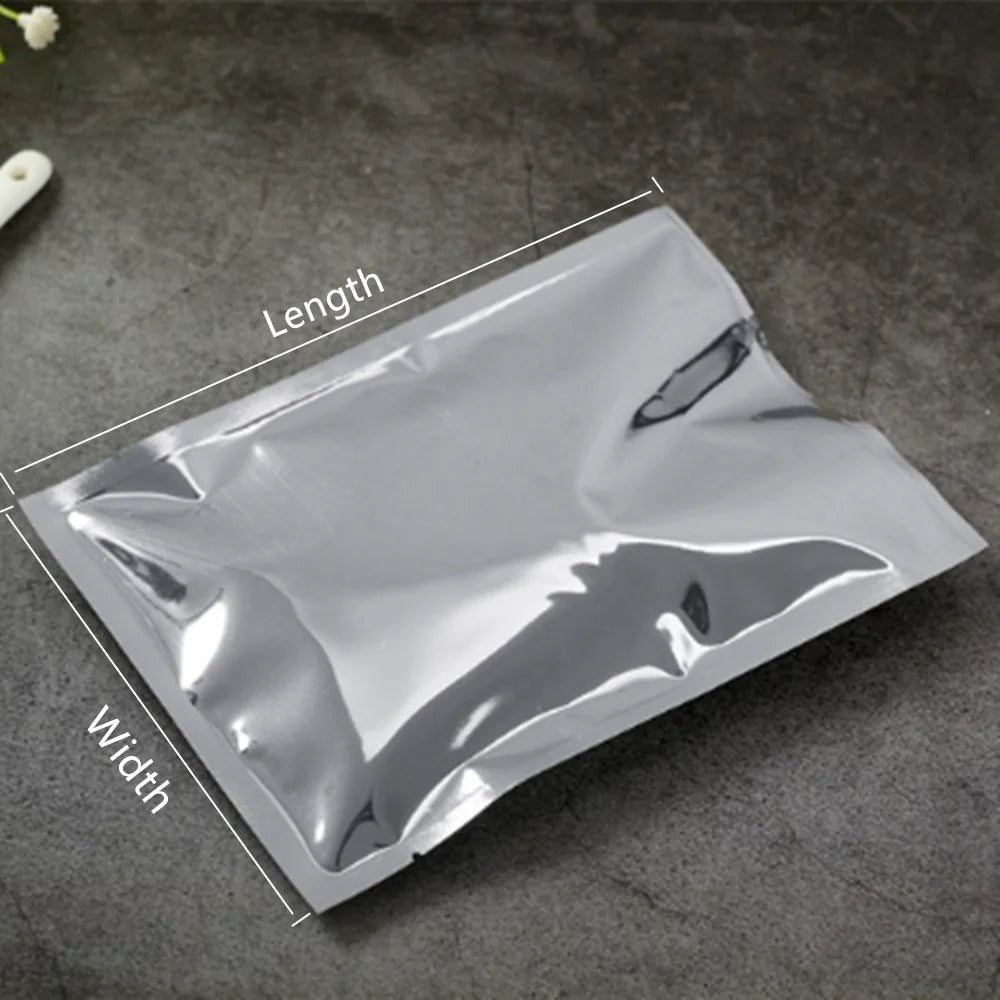 100pcs 35X50cm Big Silvery Plating Aluminum Foil Flat Bag - Top Open Heat Sealing Food Grade Pouches Powder Snacks Cloth Package