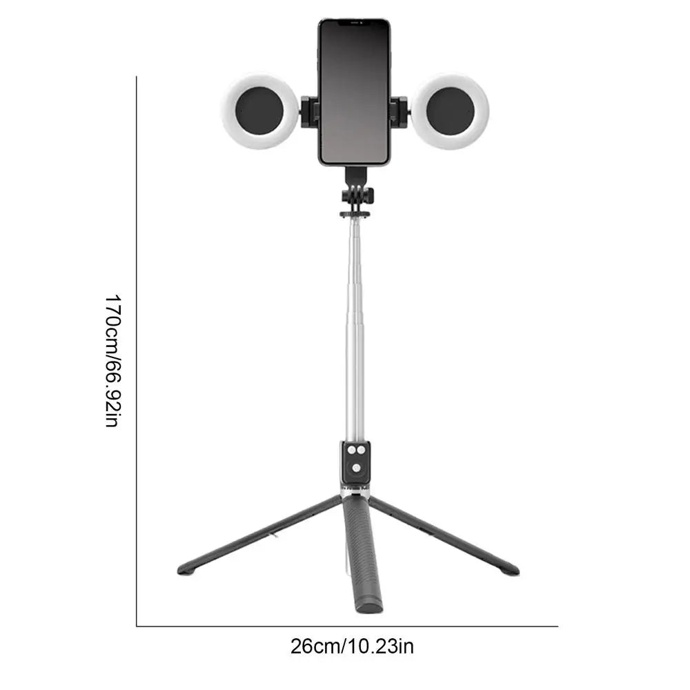 6 In 1 Selfie Stick Tripod With 2 Lights 67Inch Height Wireless Remote Phone Tripod Stick Cell Phone Holder Travel Phone Tripod