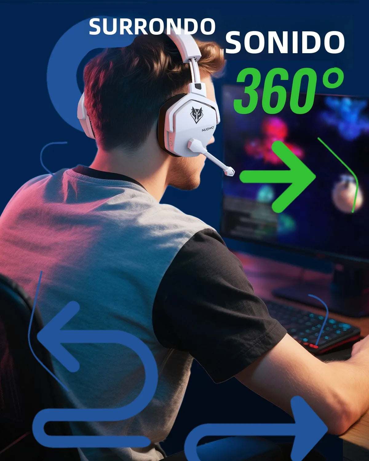 NUBWO G06 Wireless Headsets Gamer with Charging Station for Headset and PS5 Controller Gaming Headphones Long Battery Life