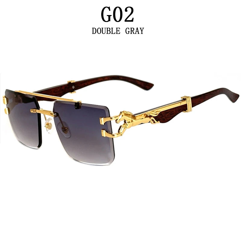 New In Sunglasses For Men Wooden Rimless Sunglasses Women Vintage Square Fashion Glasses Luxe Gafas De Sol Hombre...