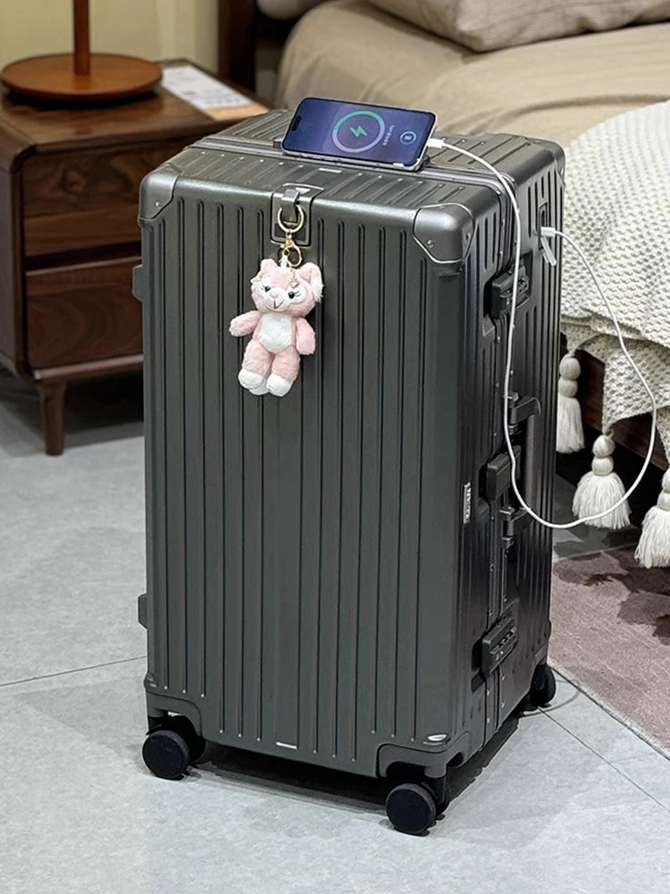 Aluminum Frame Suitcase TSA Password Trolley Case 36 inch Large Capacity Luggage with USB Cup Holder 20" 30" Travel Suitcases - Kimlud