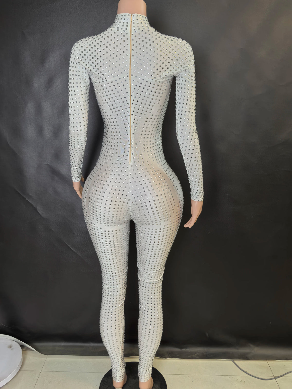 Women's Sparkly Long Sleeve Crystal Rompers Bodycon Bodysuits for Pole Dance Stage Performance Party One Piece Jumpsuits 7G - Kimlud