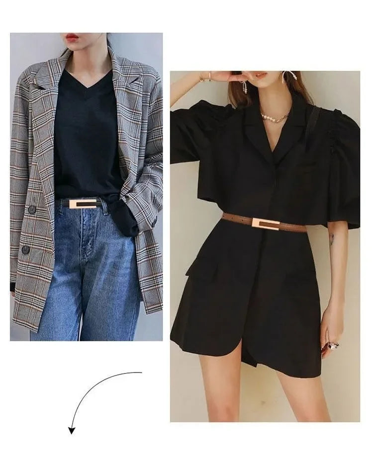 Korean Fashionable PU Leather Thin Waist Strap Belt for Women Metal Accessories Basic Casual Porous Adjustable Fashion Belts