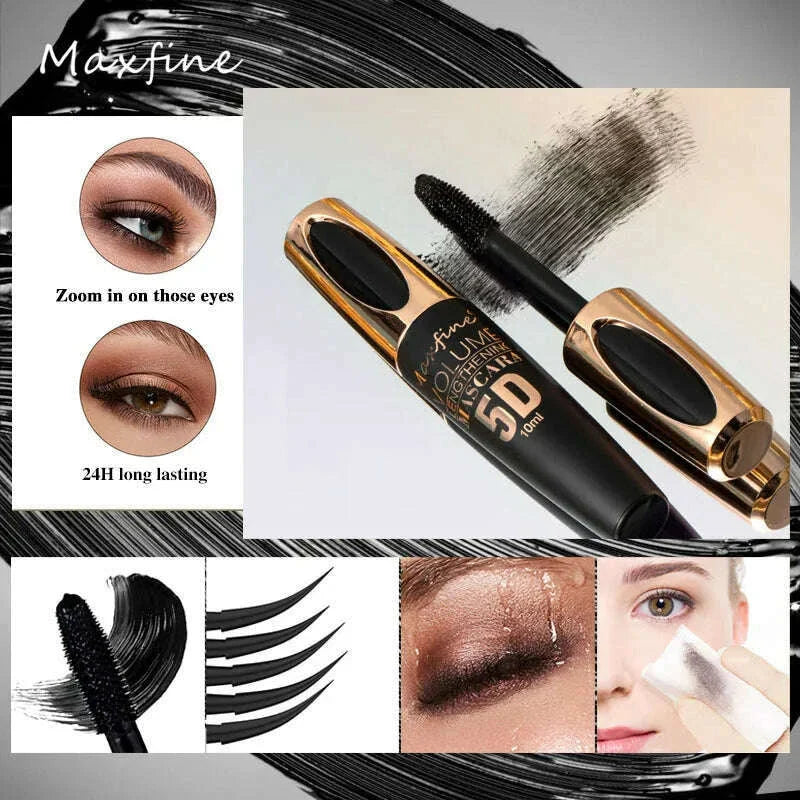 MAXFINE 5D Silk Fiber Eyelash Mascara, the Black Amount and Length of Mascara Are Strong and Lasting, Waterproof and Non-caking