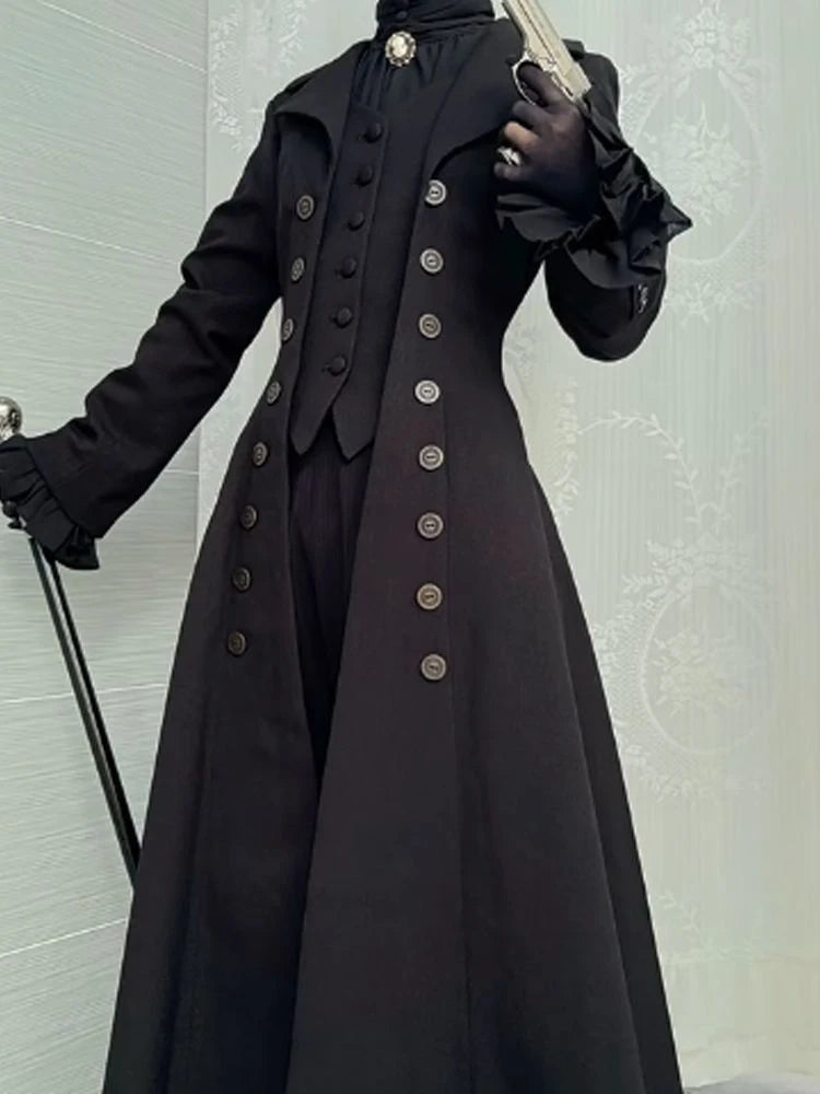 Japanese Y2K Patchwork Midi Coats Women Gothic Dark Academic Double Breasted Jackets Fashion Streetwear Slim Lapel...