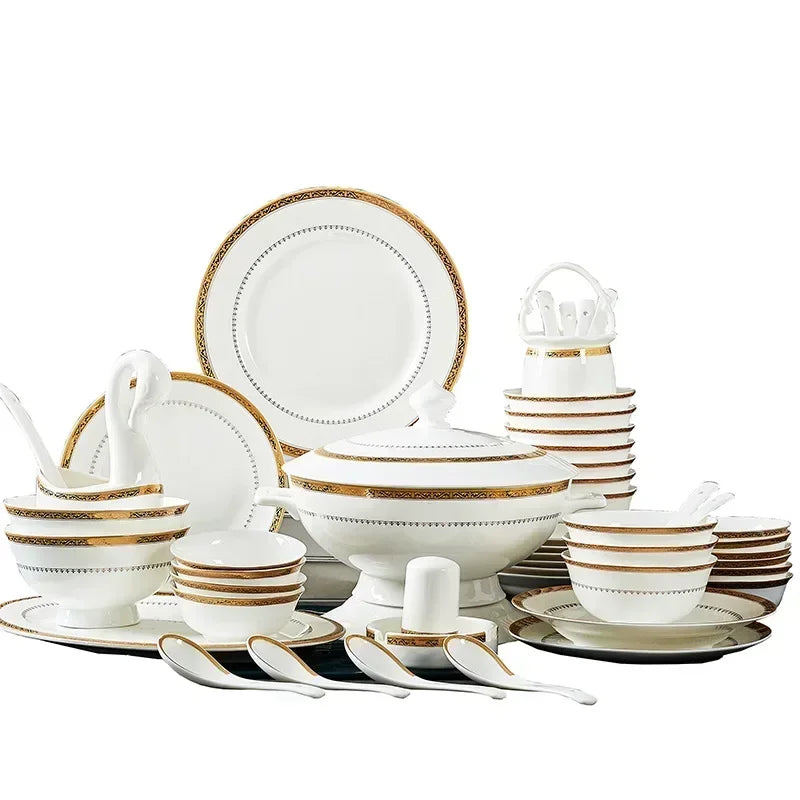 Bowl and Plate Set for Household Light Luxury, Modern Simplicity, Jingdezhen Ceramic Tableware, Bowl and Plate...