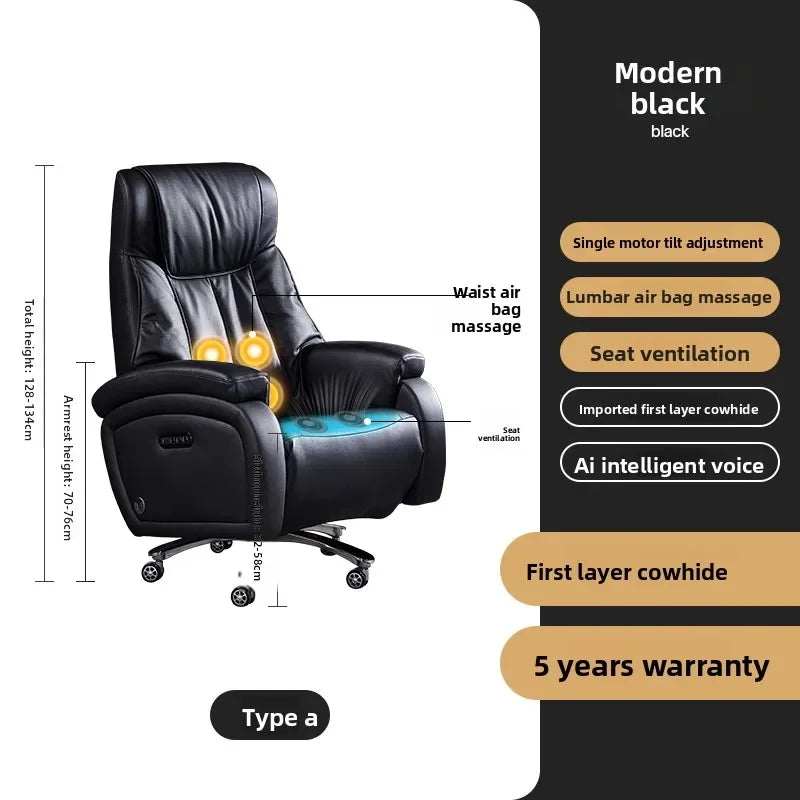 Electric Massage Boss Chair Heated Ventilated Gaming Chair Genuine Leather Executive Computer Seat Luxury Ergonomic Office Chair