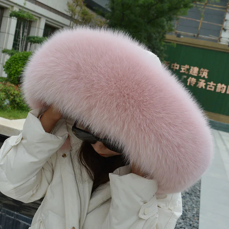 Super Large 100% Real Fox Fur Collar Hood Decor Fur Collar For Down Coat Women Winter Warm Fur Scarf Shawl Luxury